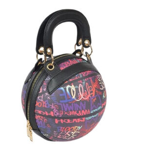 Graffiti BasketBall Shaped Shoulder Bag Crossbody Small Round Tote Handbag